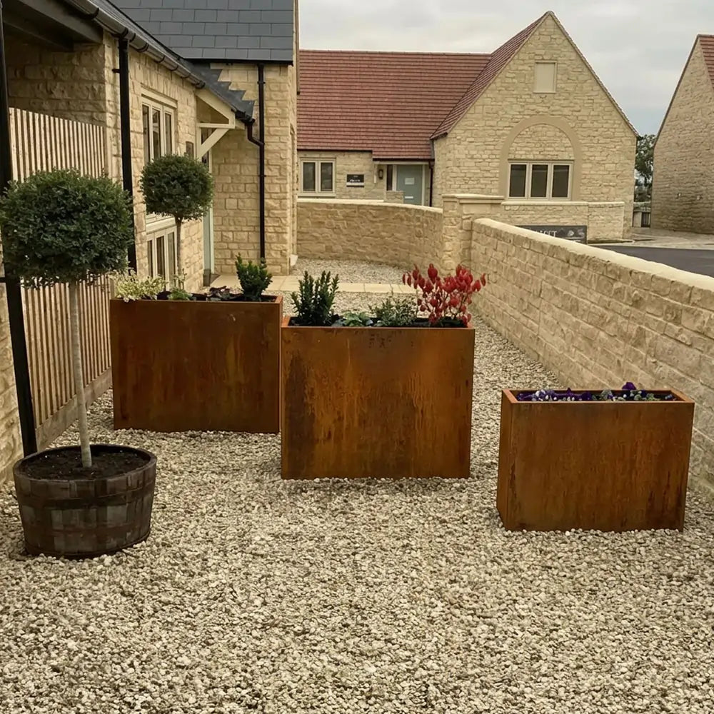 Pre Rusted Planters Pre-Rusted Corten Steel Straight Edge Tall Trough Planter with Feet ...