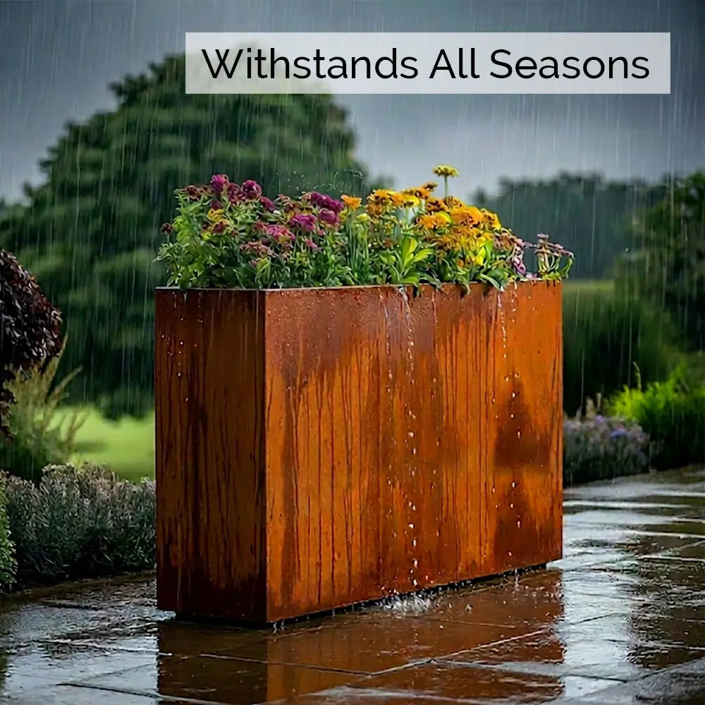 Pre Rusted Planters Pre-Rusted Corten Steel Straight Edge Tall Trough Planter with Feet ...