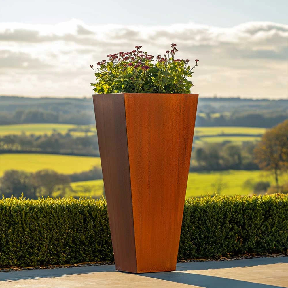 Pre Rusted Planters Pre-Rusted Corten Steel Straight Edge Tall Tapered Square Planter ...