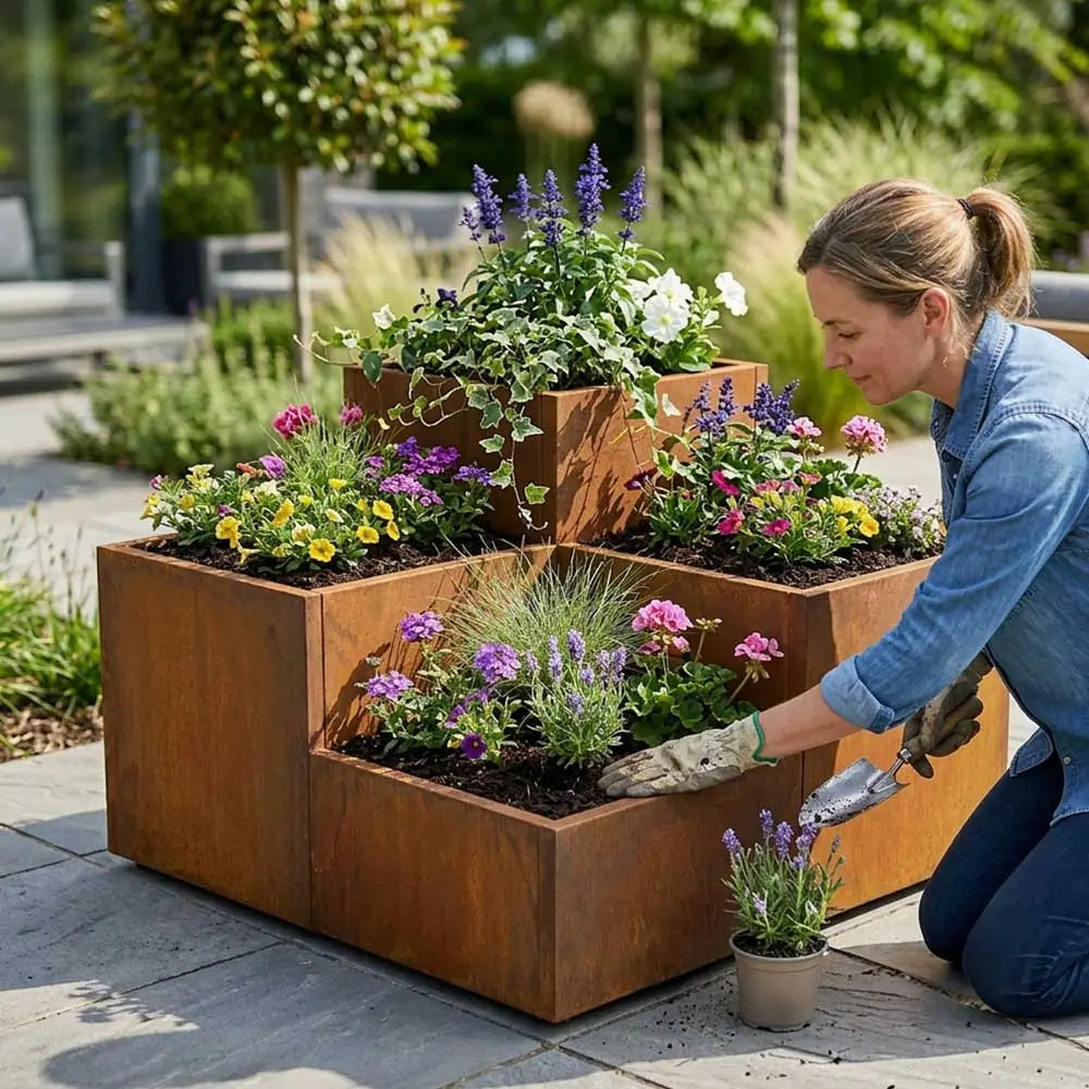 Corten Steel Tiered Planter Raised Bed