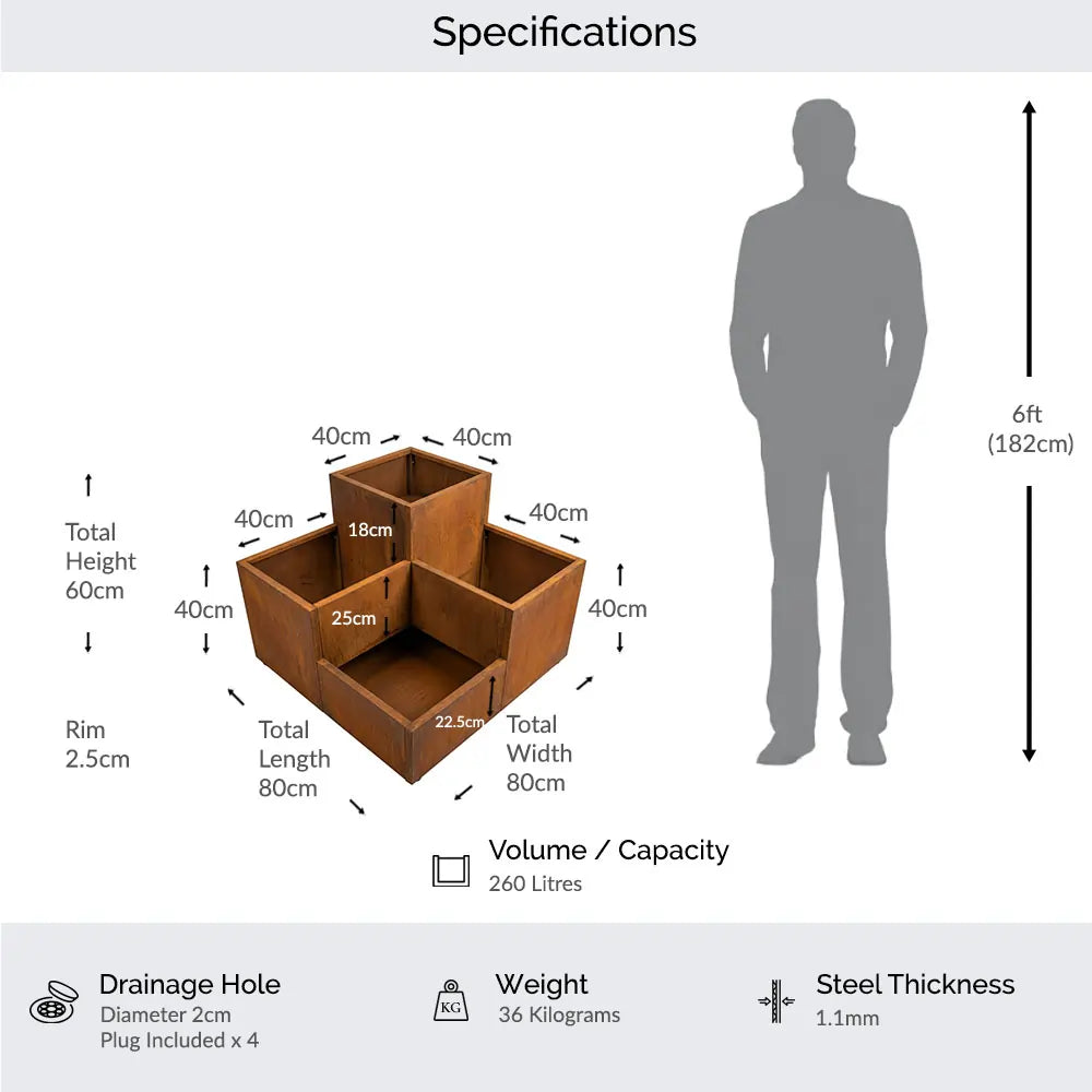 Corten Steel Tiered Planter Raised Bed