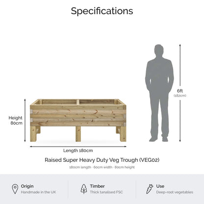 Raised Super Heavy Duty Veg Trough dimensions and specifications (VEG02) #180cm(L) x 60cm(W) x 80cm(H)