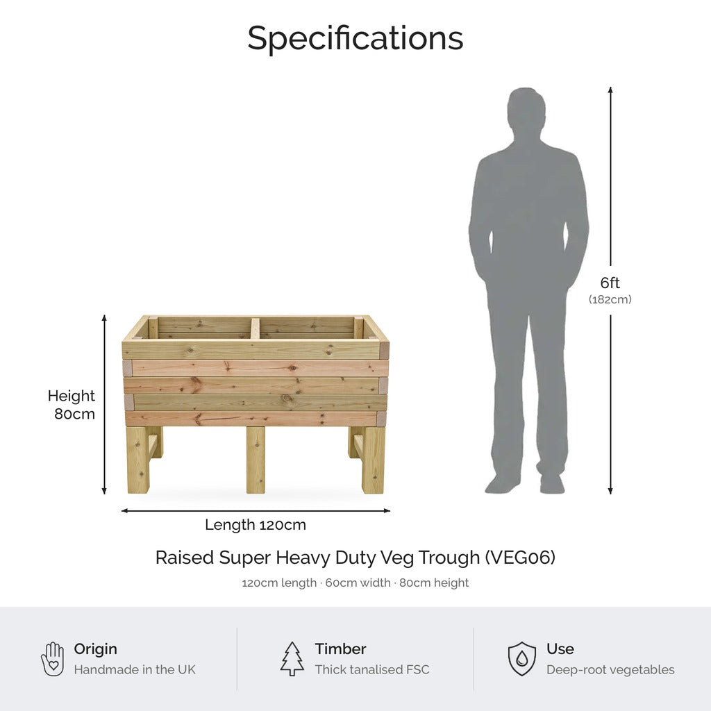 Raised Super Heavy Duty Veg Trough dimensions and specifications (VEG06) #120cm(L) x 60cm(W) x 80cm(H)