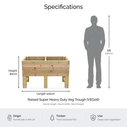 Raised Super Heavy Duty Veg Trough dimensions and specifications (VEG06) #120cm(L) x 60cm(W) x 80cm(H)