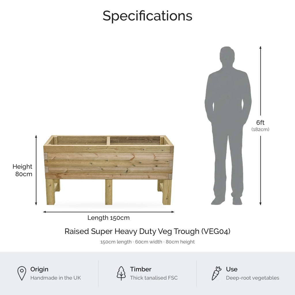 Raised Super Heavy Duty Veg Trough dimensions and specifications #150cm(L) x 60cm(W) x 80cm(H)