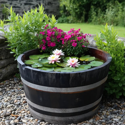 #65-80cm(D) x 44-50cm(H) Half Barrel
#Natural Timber/Rustic Silver Band
#with Liner
#without Liner