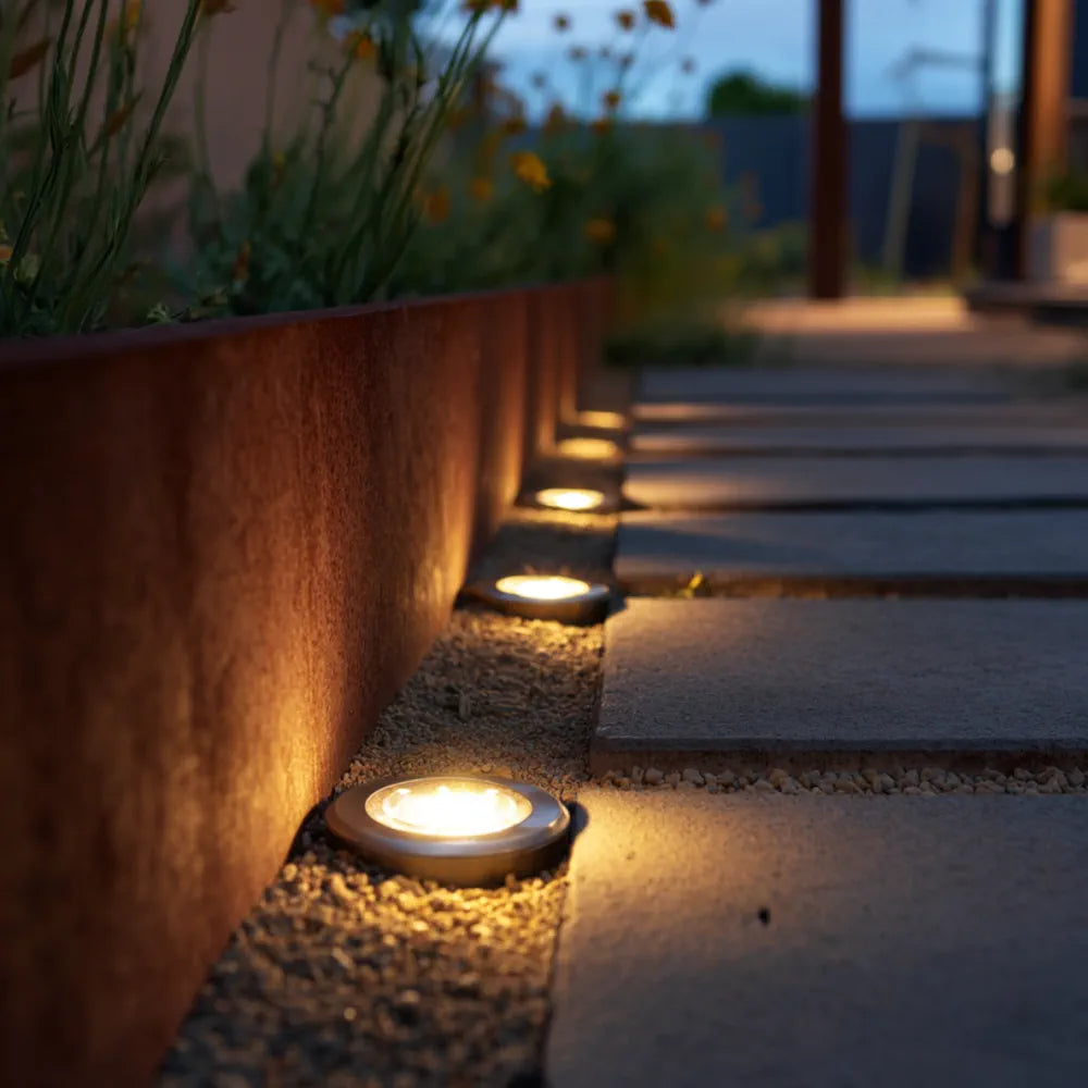 8 Warm LED Solar Garden Floor Lights with Stake & Automatic Sensor