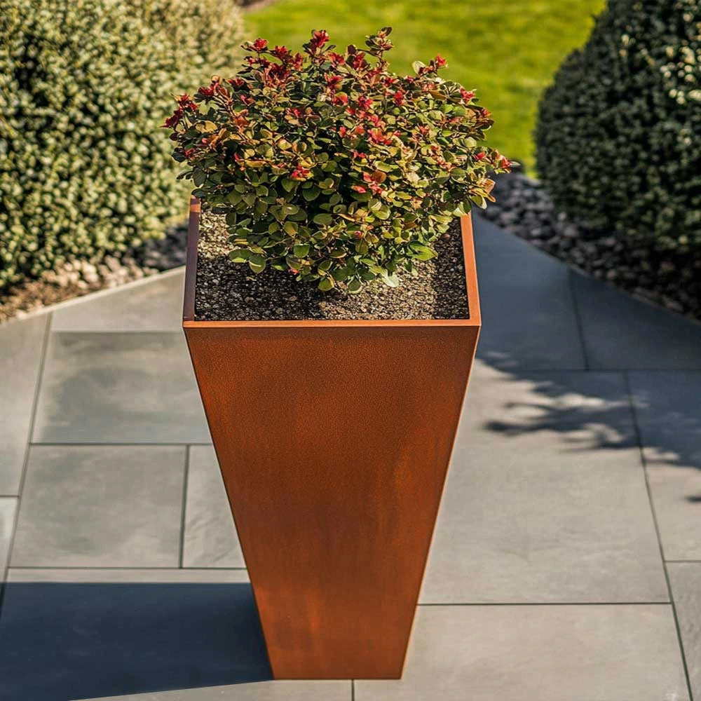 Pre Rusted Planters Pre-Rusted Corten Steel Straight Edge Tall Tapered Square Planter ...