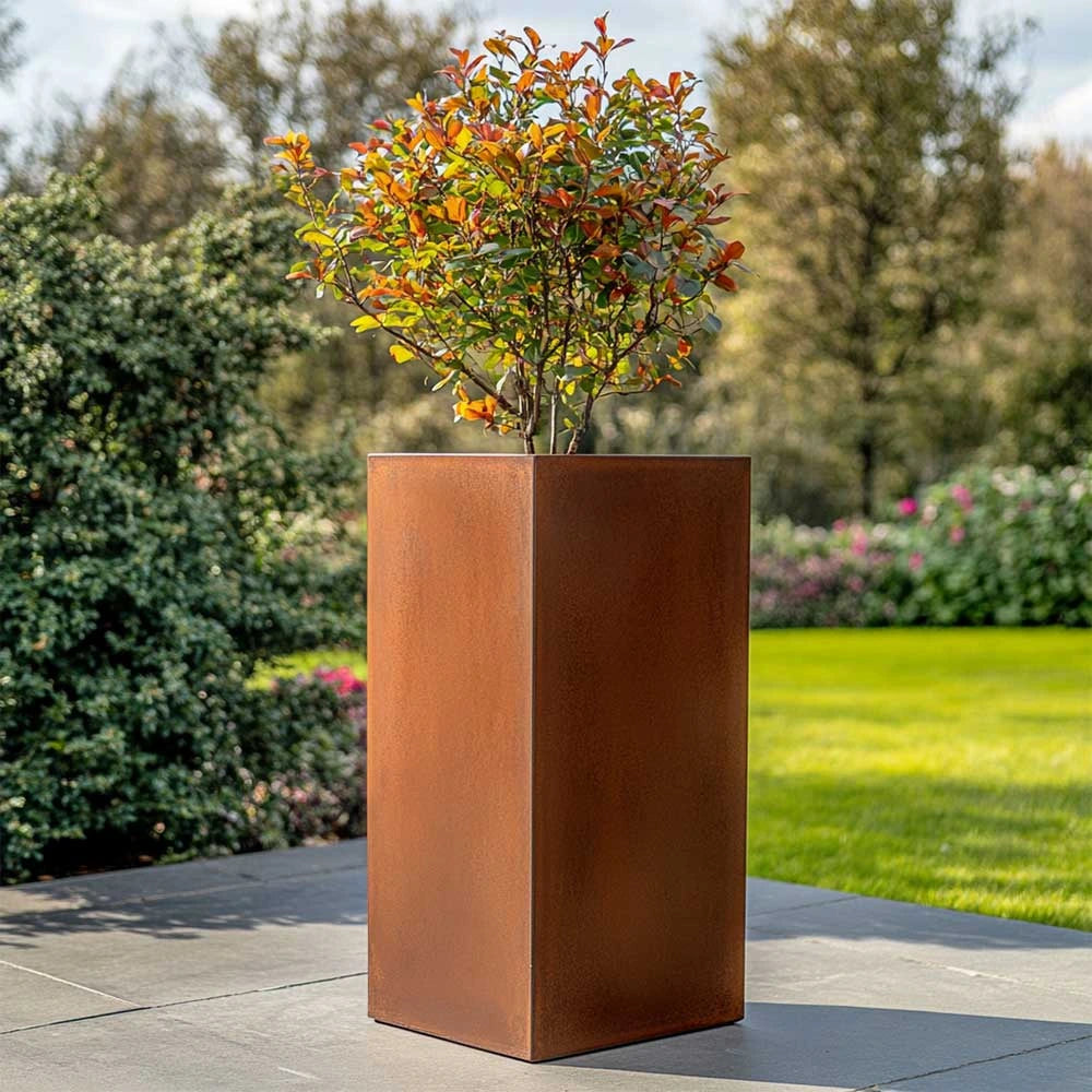 Pre Rusted Planters Pre-Rusted Corten Steel Straight Edge Tall Square Planter – Planters.co.uk