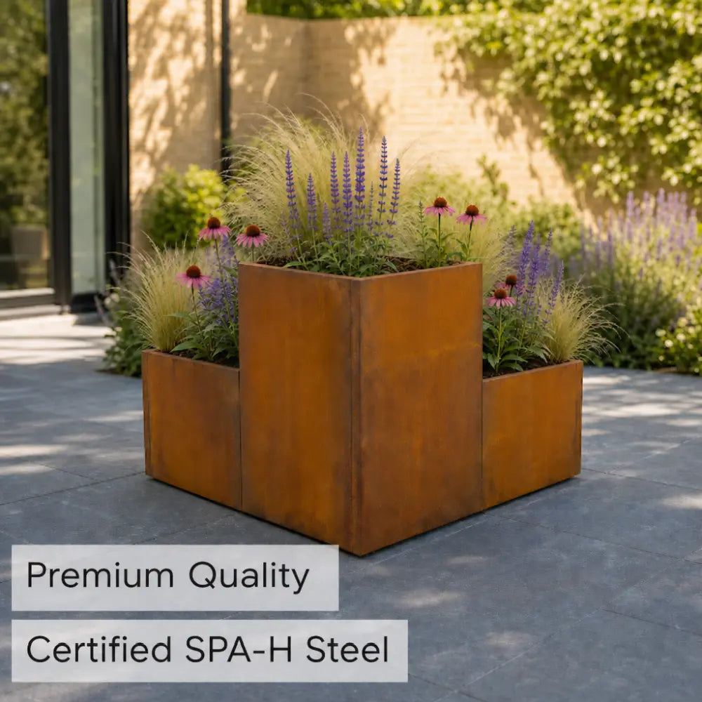 Corten Steel Tiered Corner Planter Raised Bed with Base & Feet
