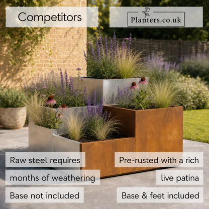 Corten Steel Tiered Corner Planter Raised Bed with Base & Feet