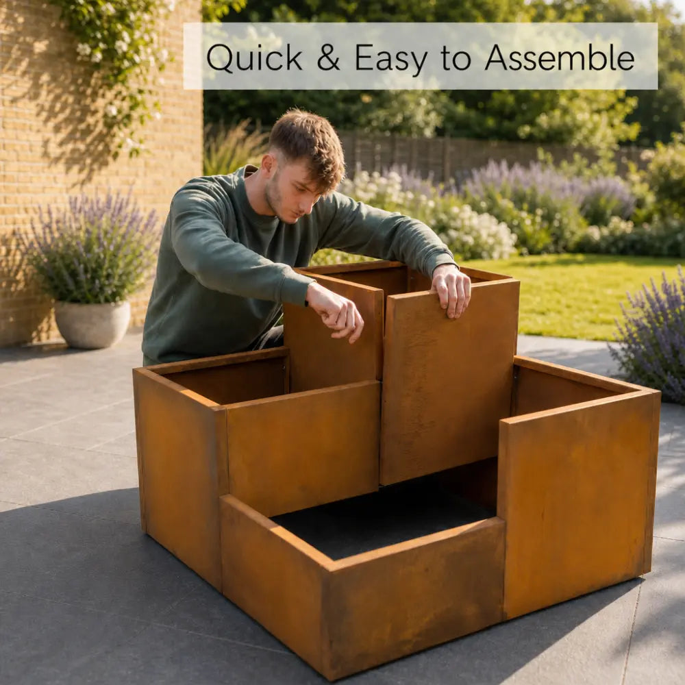 Corten Steel Tiered Corner Planter Raised Bed with Base & Feet