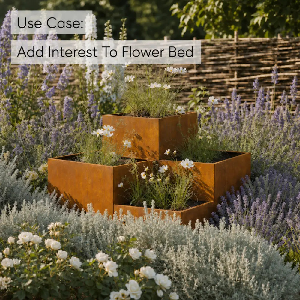Corten Steel Tiered Corner Planter Raised Bed with Base & Feet