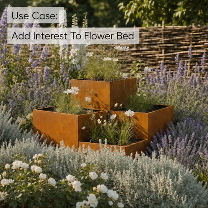 Corten Steel Tiered Corner Planter Raised Bed with Base & Feet