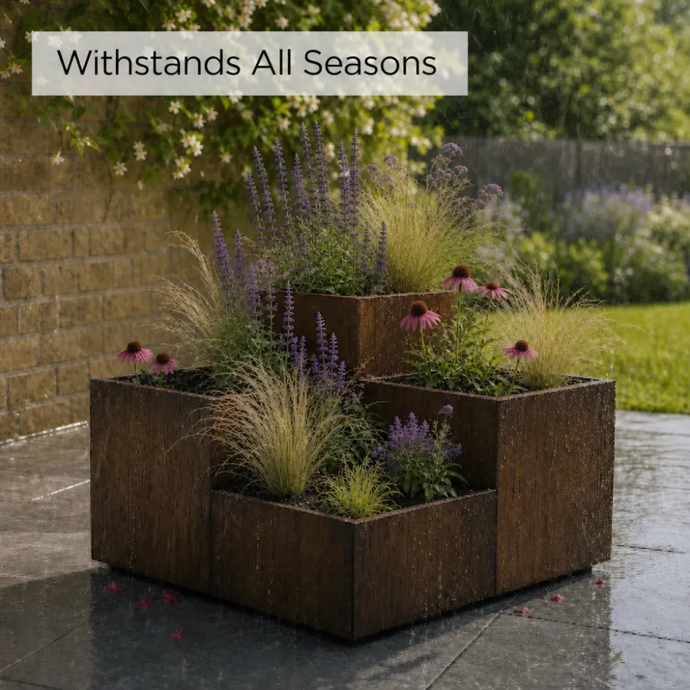 Corten Steel Tiered Corner Planter Raised Bed with Base & Feet