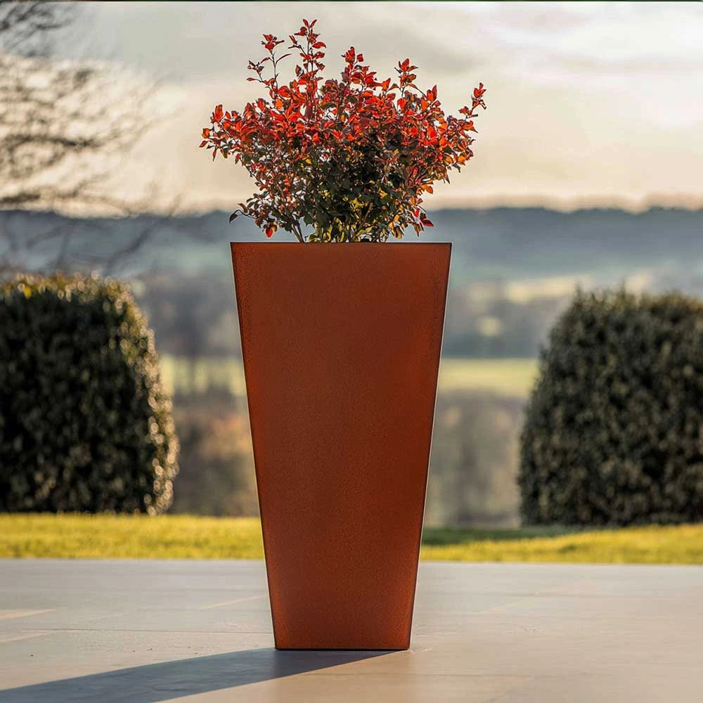 Pre Rusted Planters Pre-Rusted Corten Steel Straight Edge Tall Tapered Square Planter ...