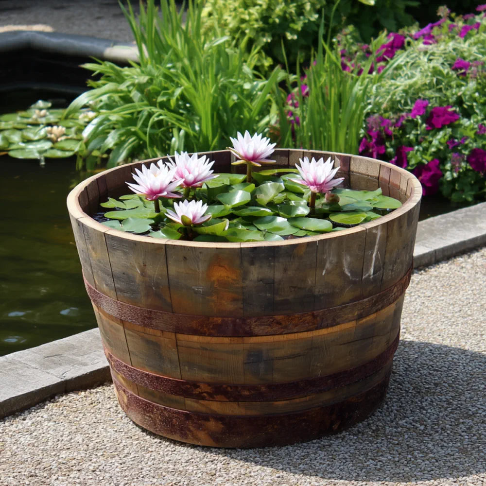 #65-80cm(D) x 44-50cm(H) Half Barrel
#Natural Timber/Rustic Band
#with Liner
#without Liner