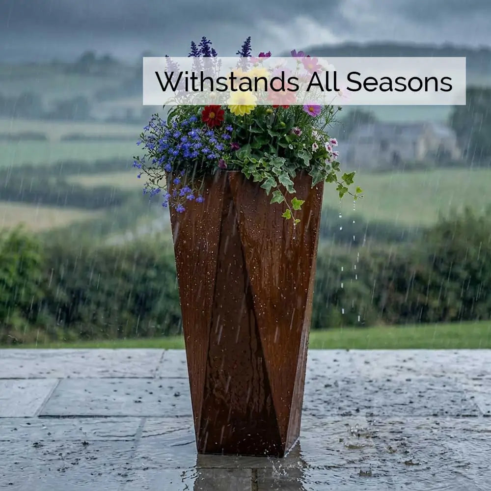 Pre Rusted Planters Pre-Rusted Corten Steel Tall Geometric Planter with Feet – Planters.co.uk
